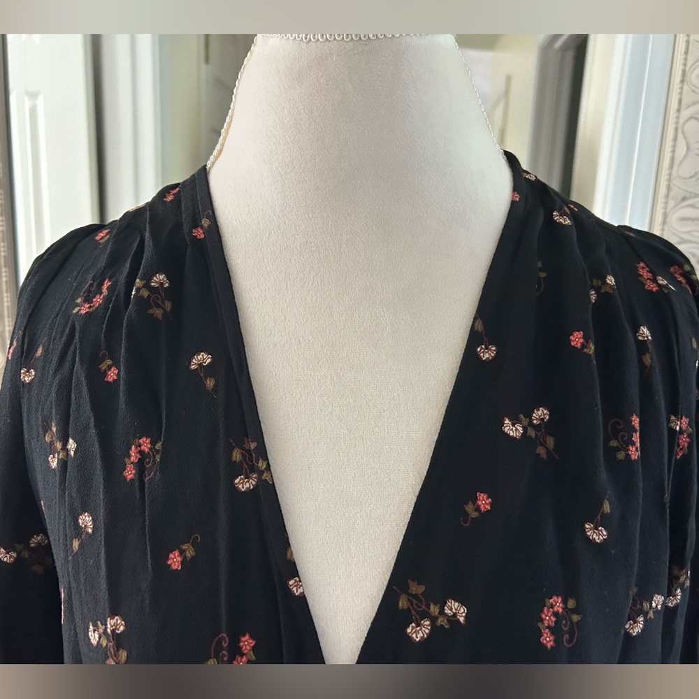 Madewell Black Floral Wrap Top - Picture 2 of 6